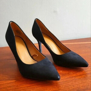 H&M Business Casual Neutral Faux Suede Black Pointy Toe Heels(38)